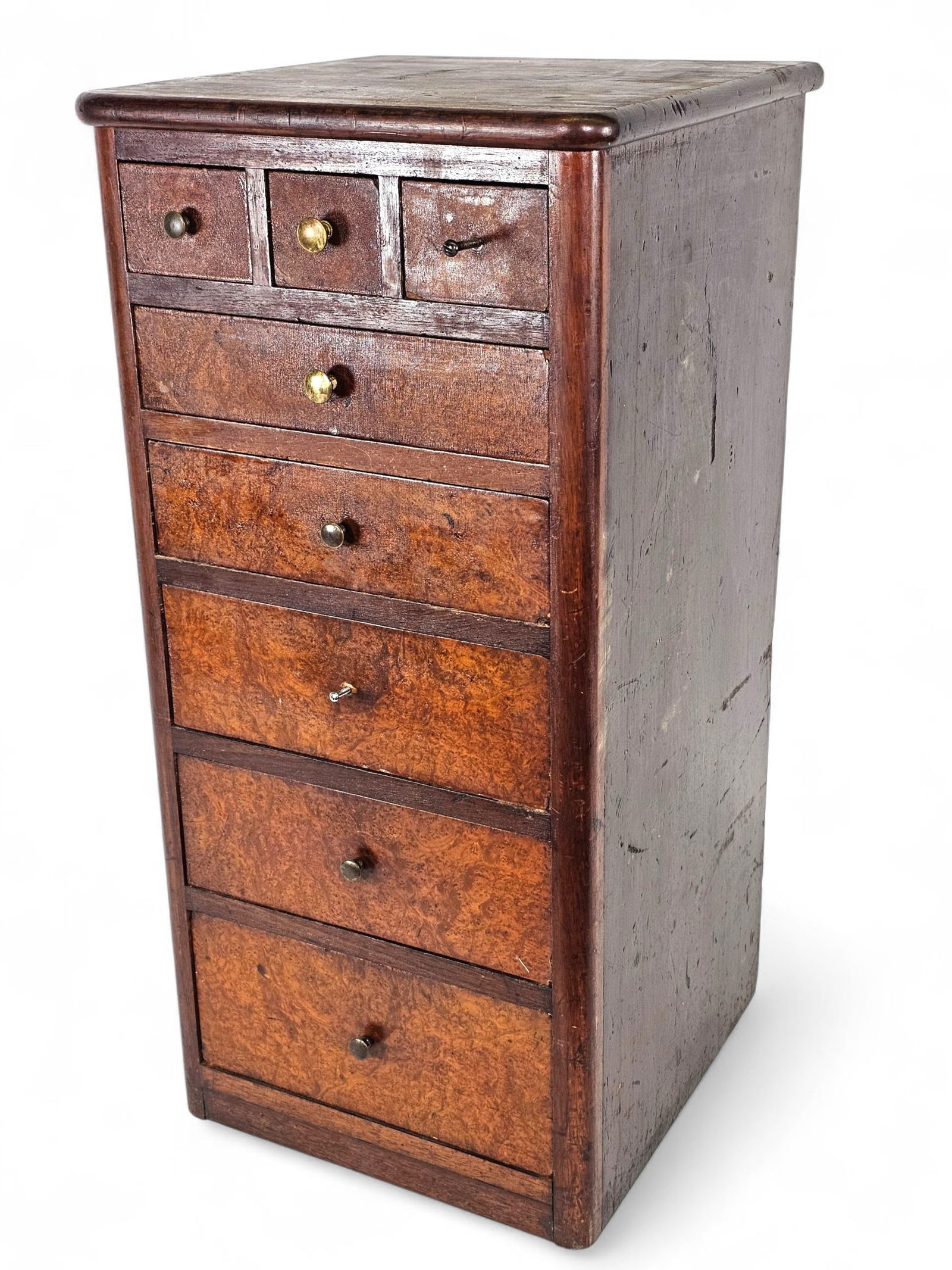 Antique Burl Wood Veneered Multi-Drawer Cabinet (1 of 10)