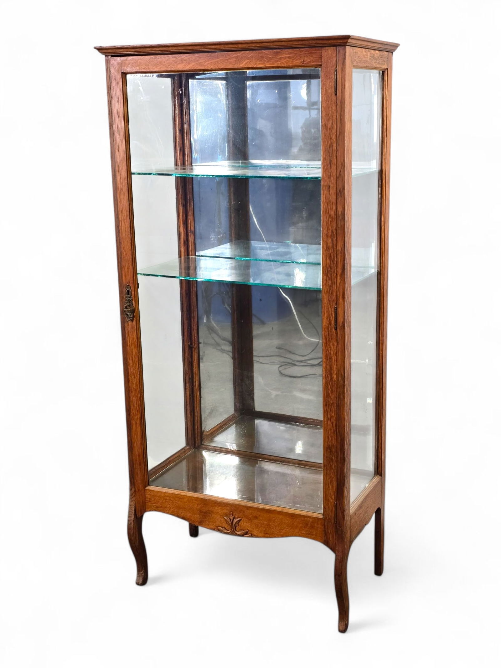 19 th C. Square Oak Display Cabinet - Mirrored Back (1 of 13)