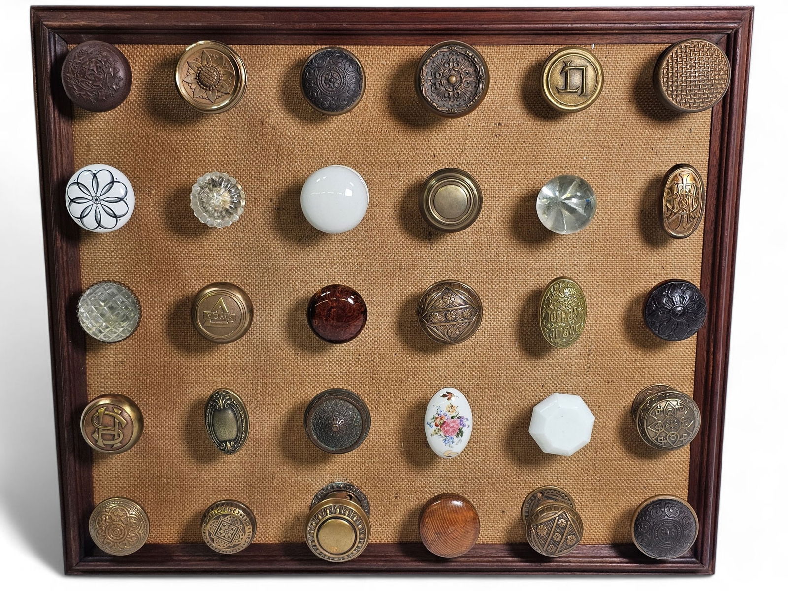 Collection of 30 Rare & Unusual Antique Door Knobs - On Wall Display (1 of 8)