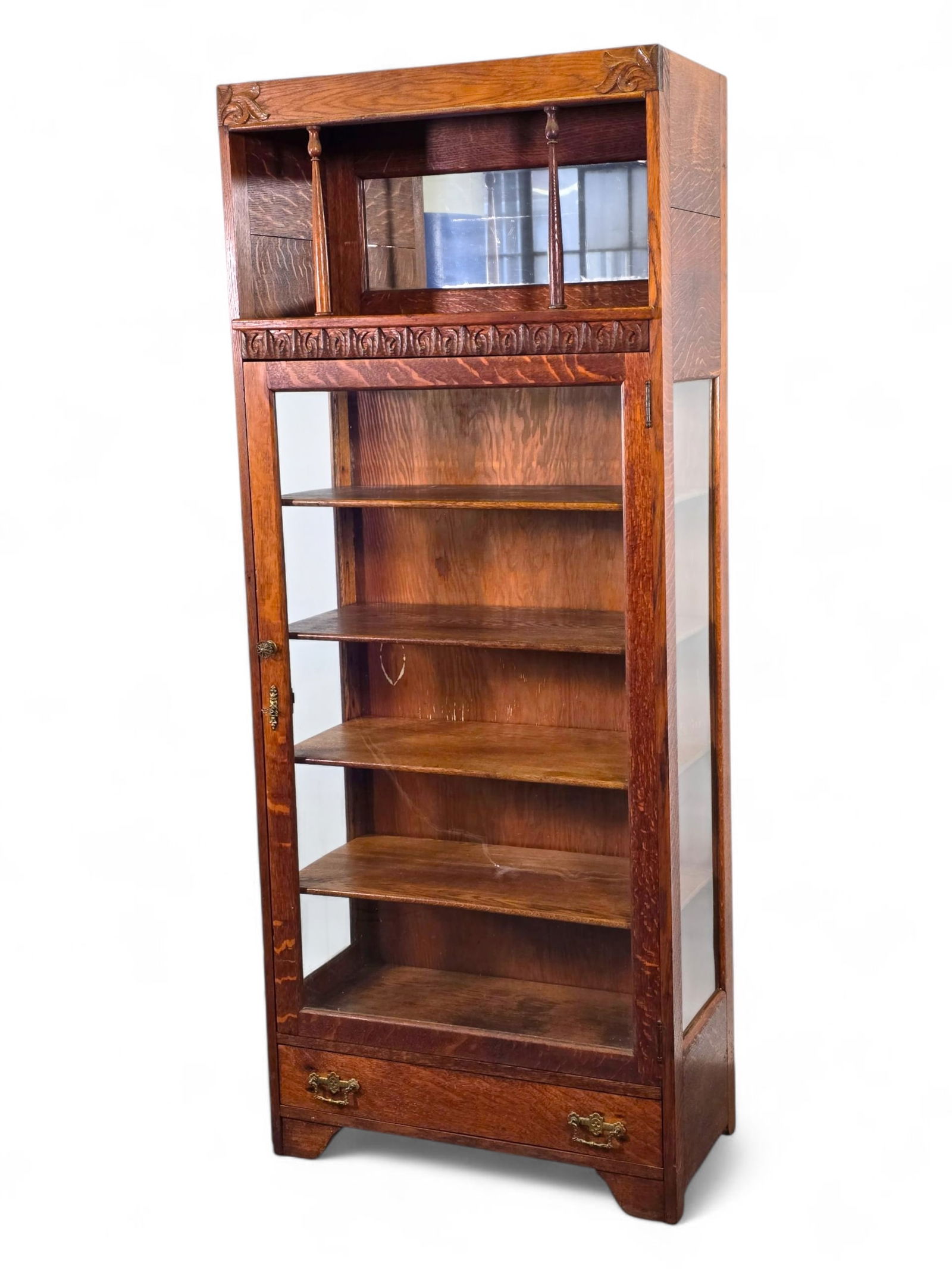 19 th C. Victorian Quartersawn Oak Curio Cabinet w/ Shelf (1 of 16)