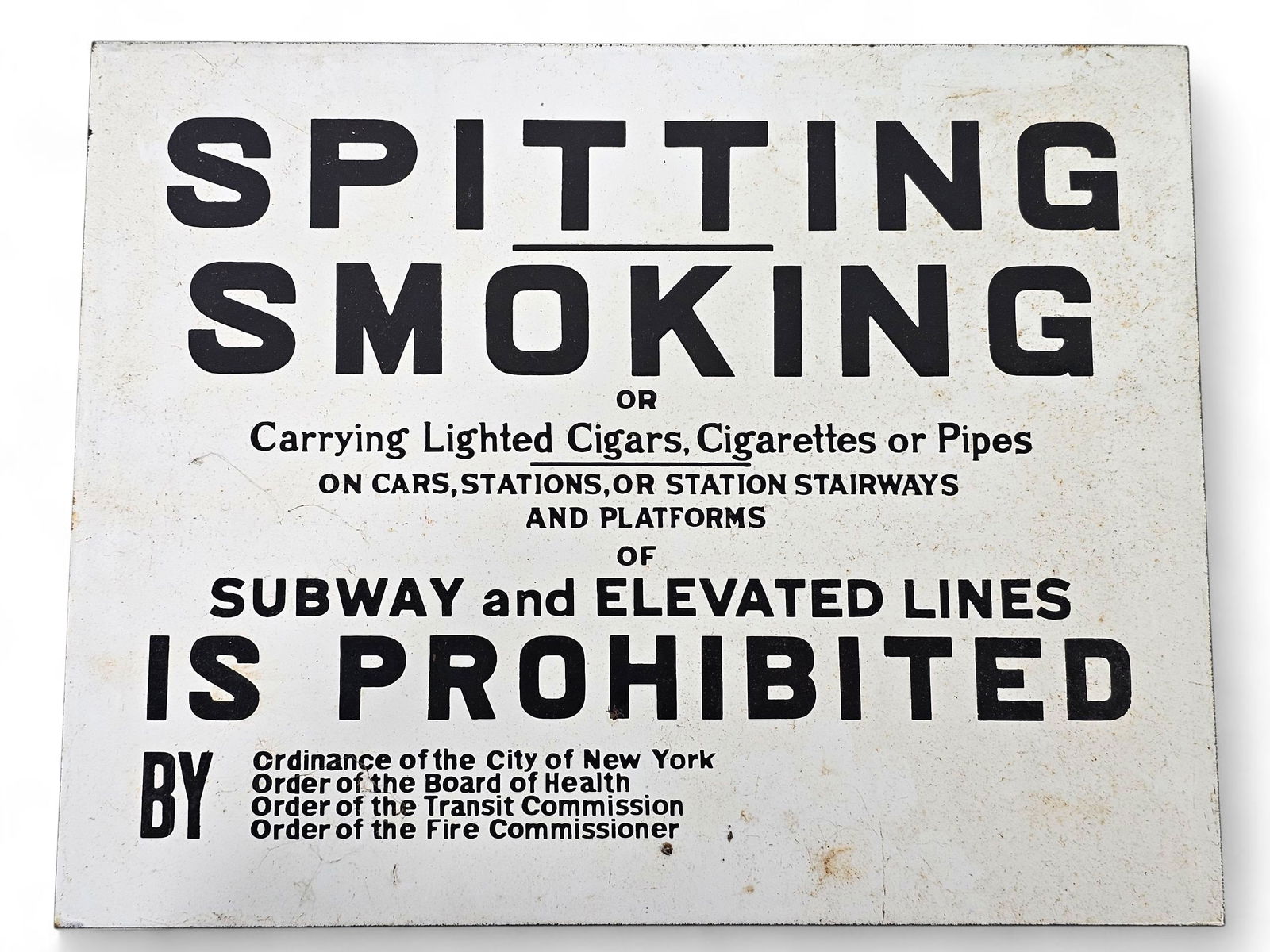 Antique New York City Porcelain "No Spitting / Smoking" Subway Sign (1 of 5)
