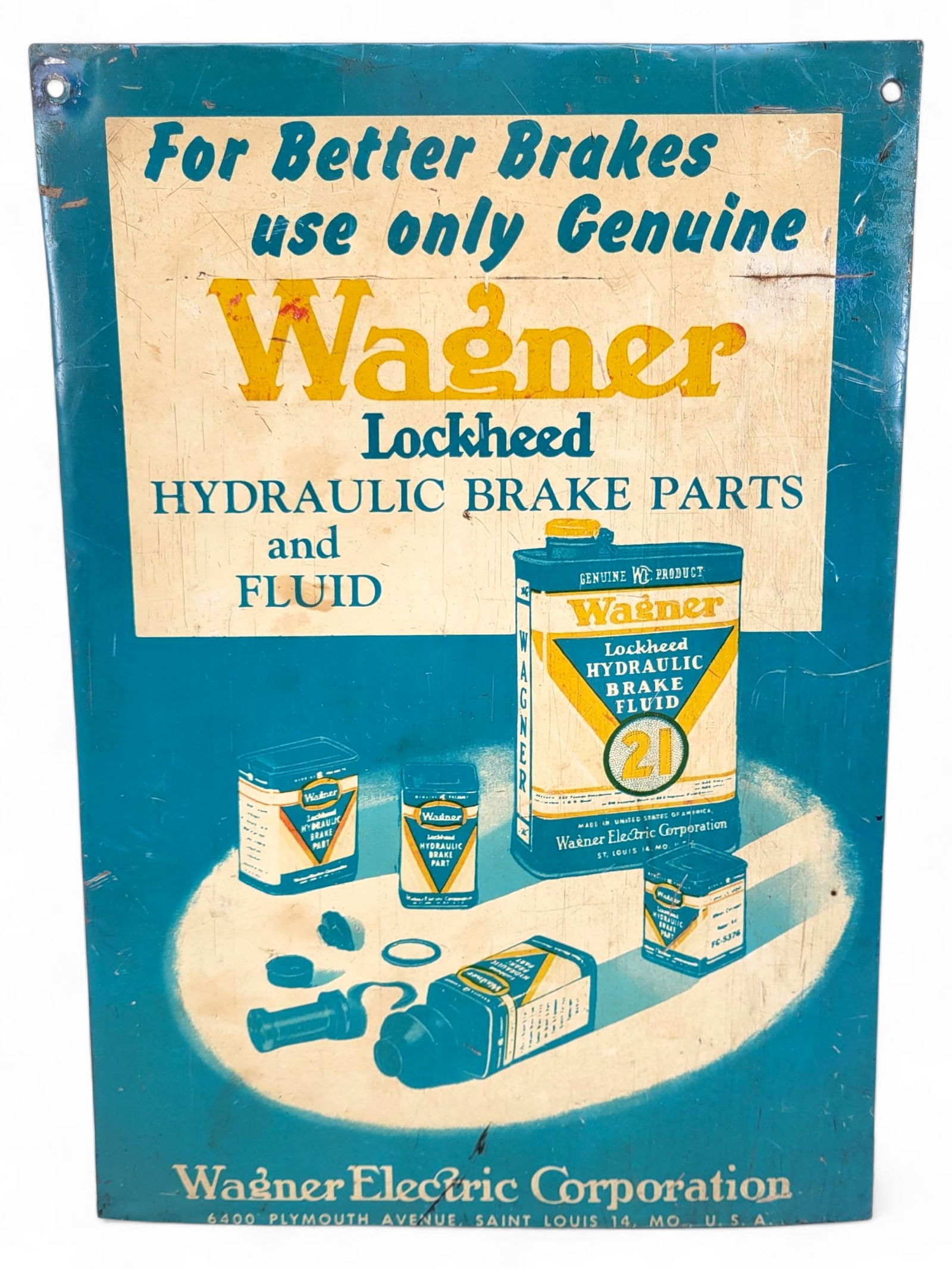 Vintage Wagner Lockheed Brake Parts Tin Advertising Sign (1 of 3)