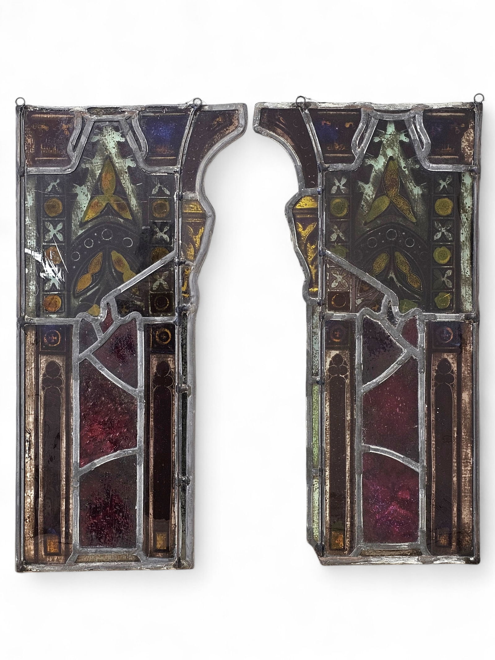 Pair of Gothic Revival Leaded Glass Church Window Panels (1 of 15)