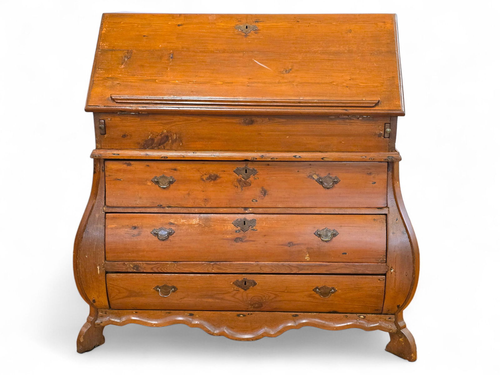 18th C. Dutch Pine Slant Front Bombe Desk (1 of 20)