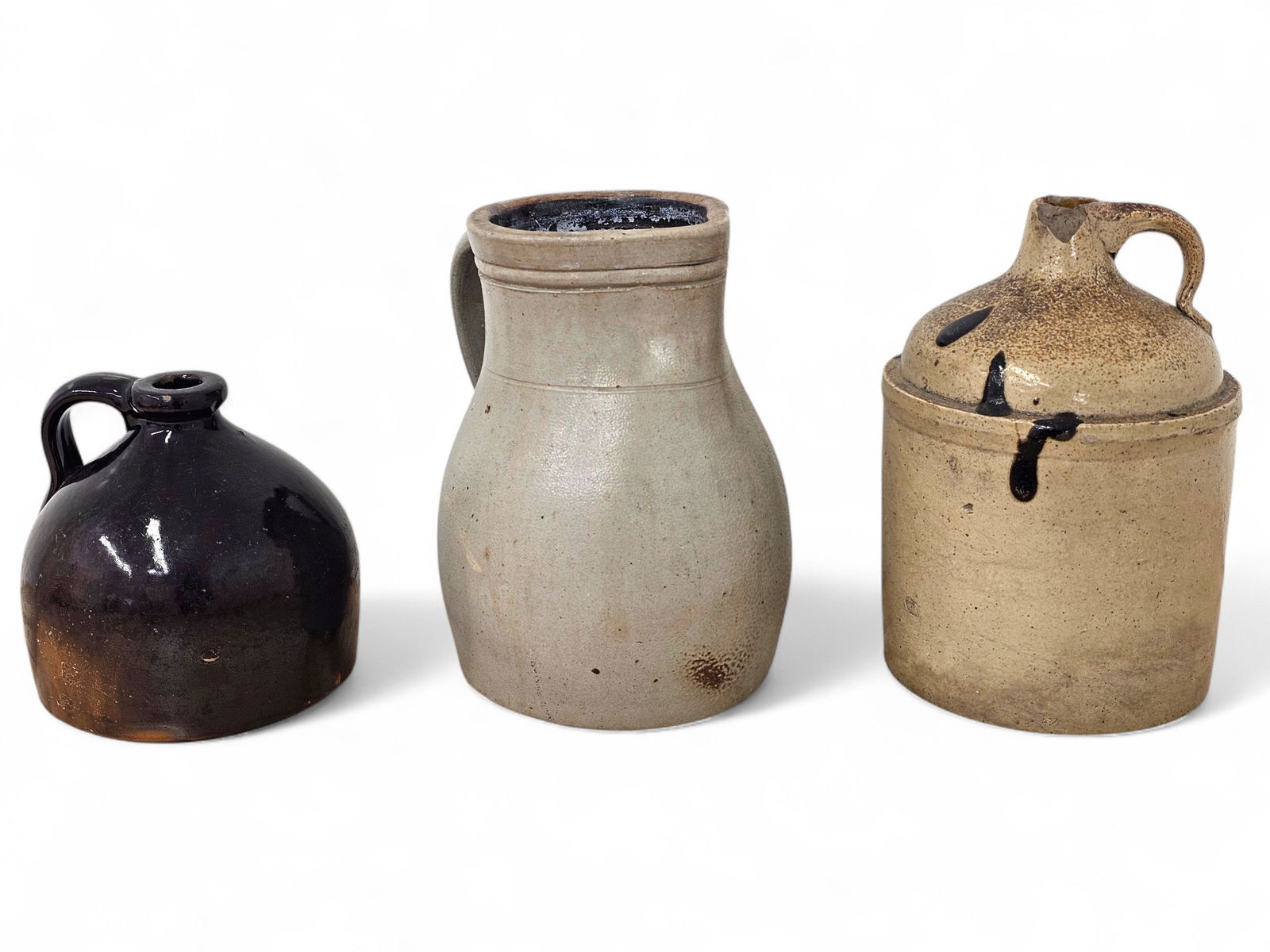 (3pc) 19th C. American Stoneware Jugs (1 of 20)