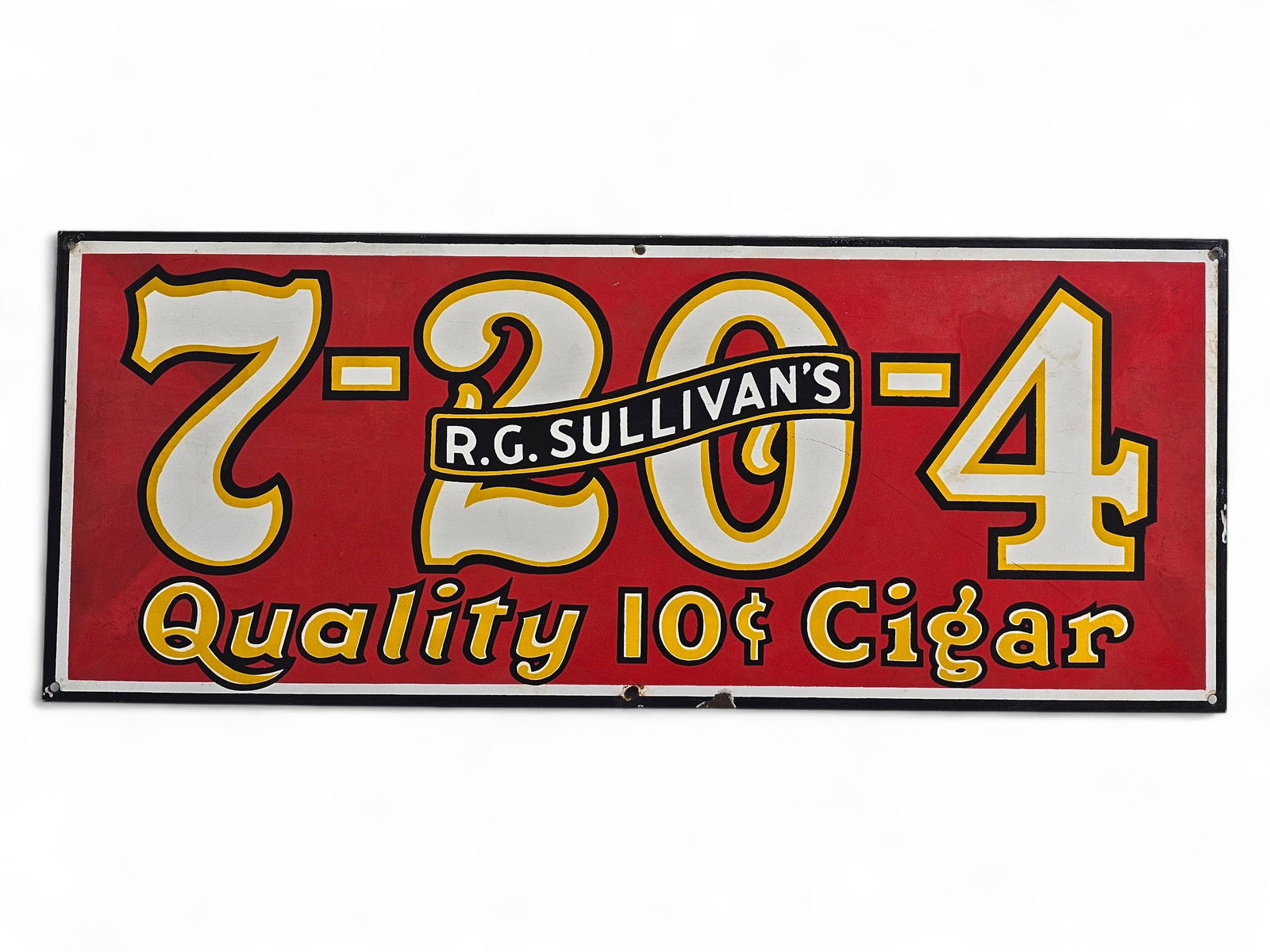 R. G. Sullivan's Cigar 7-20-4 Advertising Sign - Single Sided Porcelain c. 1930s (1 of 16)