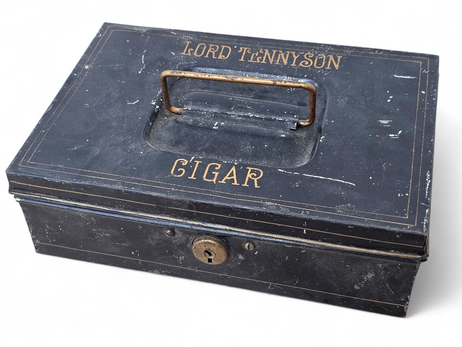 Large Two Tier Tole Ware Metal Cash Box - "Lord Tennyson Cigars" (1 of 16)