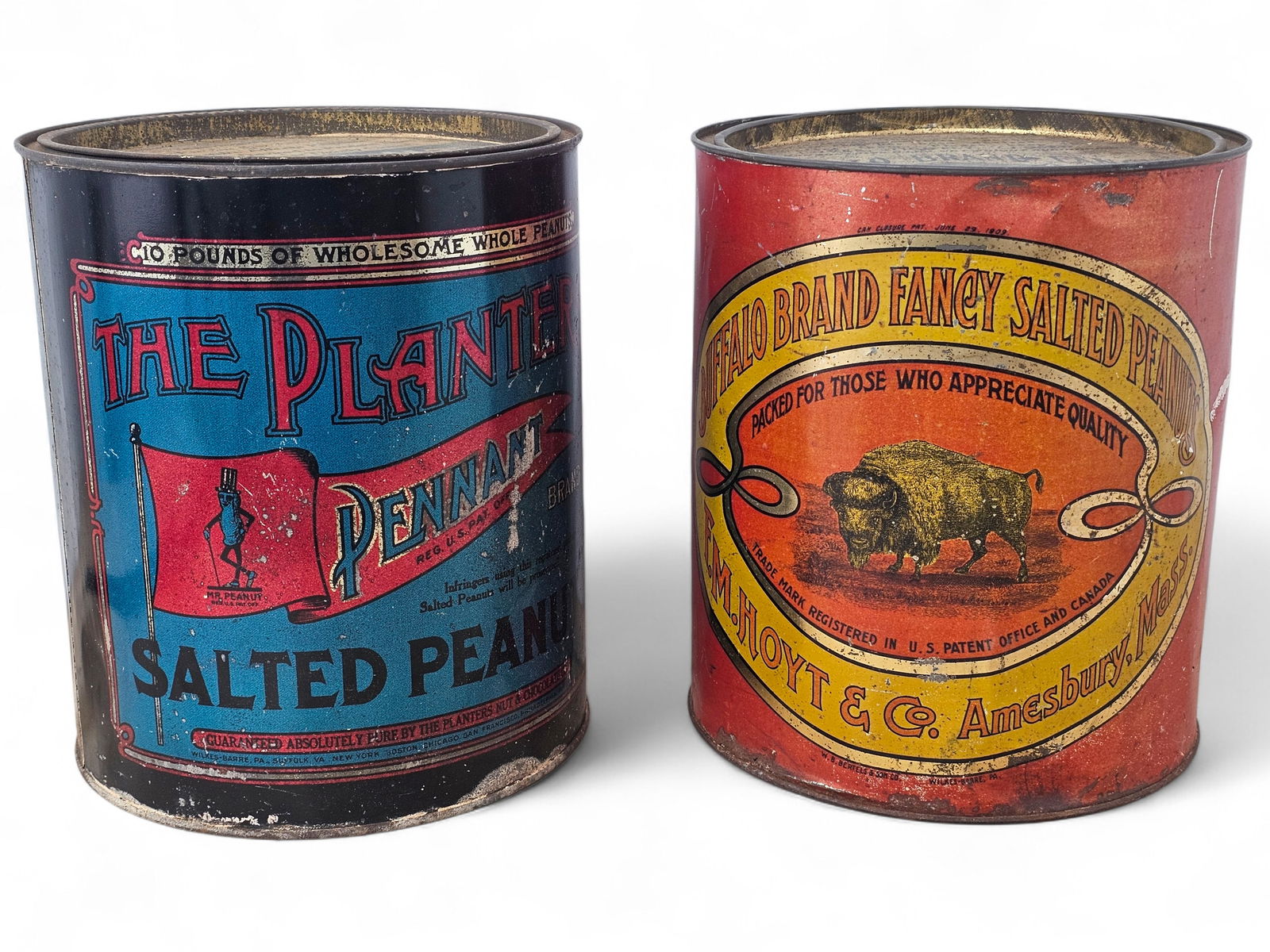 Pair of Antique Tin Litho Peanut Tins - Planters & Buffalo Brand (1 of 16)