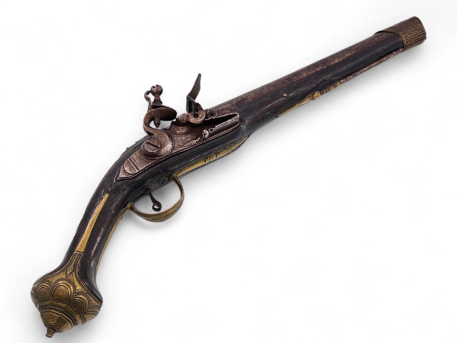 Antique Turkish Ottoman Empire Flintlock Pistol: The pistol is in overall good estate-found condition. The mechanical components appear to move freely; however, it has not been professionally inspected or tested. 
