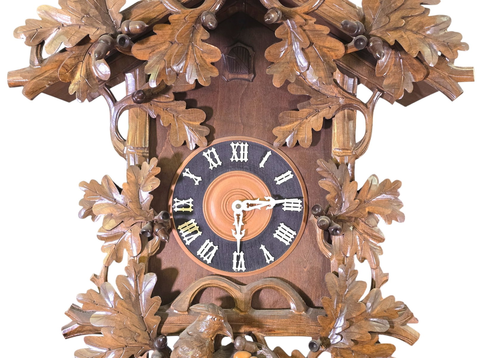 Monumental 40"T Black Forest Carved Walnut Cuckoo Wall Clock - 4