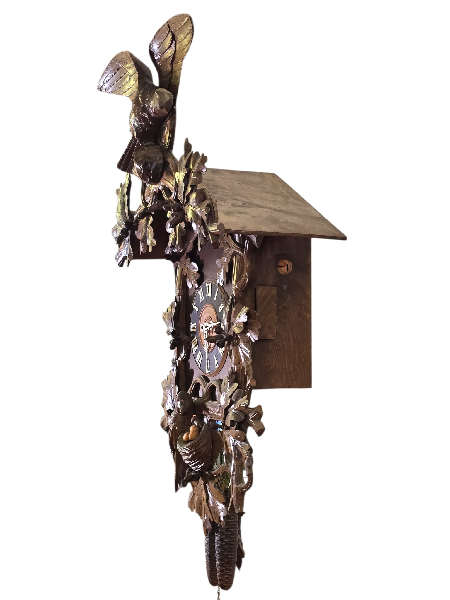 Monumental 40"T Black Forest Carved Walnut Cuckoo Wall Clock - 8