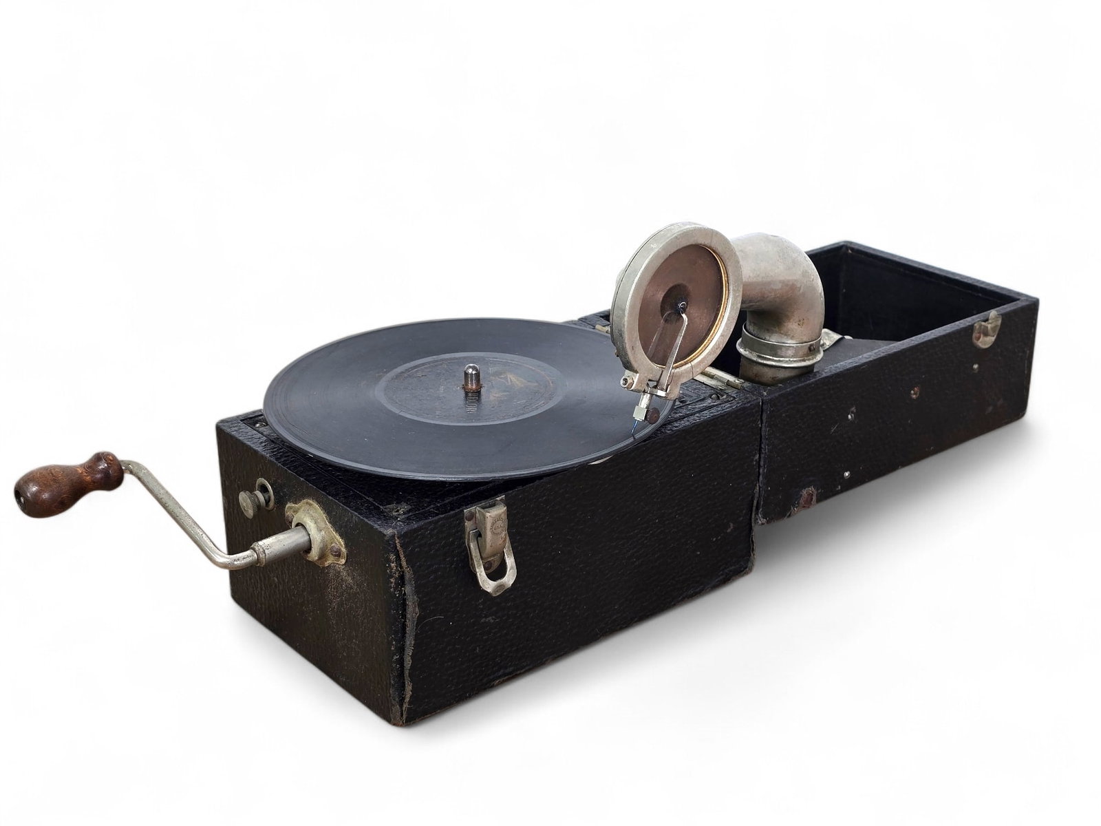 Antique Kompact Portable / Travel Gramophone: Antique gramophone in overall good original antique condition. The machine appears to function as intended, though it has not been extensively tested. 