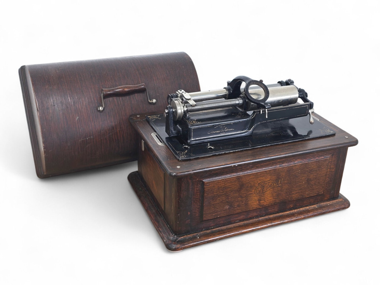 Edison Triumph Model Cylinder Phonograph - Parts or Restoration: Antique Edison cylinder phonograph offered directly from a private collector’s estate. The player is housed in a paneled mahogany case with matching lid. Offered for restoration or parts, the machin