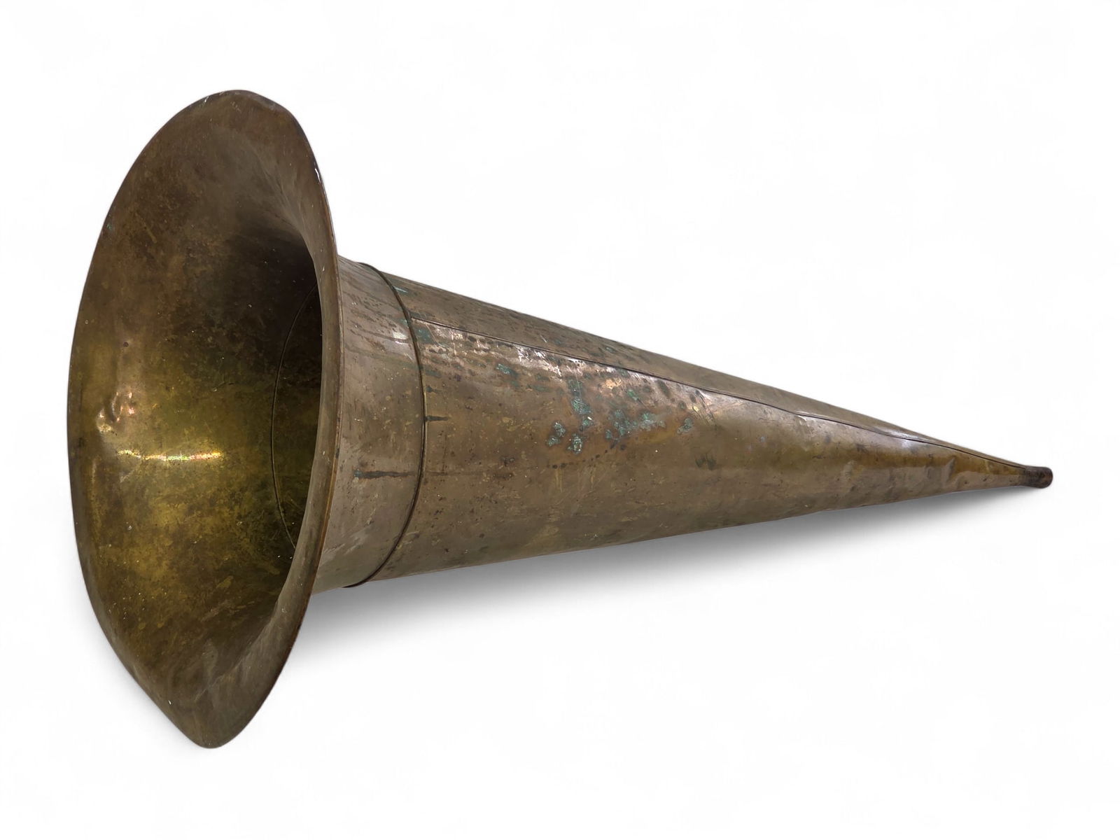 Original All Brass Antique Phonograph Horn - Parts & Restoration: Antique phonograph horn offered in estate-found condition. The horn shows wear consistent with age and use, including dents, dings, bends, and general surface wear. The