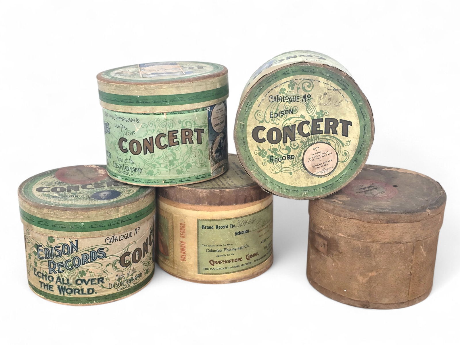 Lot of 5 Original Edison Concert Cylinder Record: The records are offered as found in the estate, some have condition issues and cracks. See lot photos for more details on the condition of each cylinder. 
