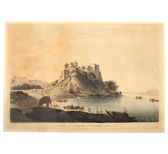 Hodges, William:. 'A View of the S. West Side of Chunargur': One of the Earliest, large hand-colored aquatints on India. A View of the S. West Side of Chunargur by William Hodges Hand-colored aquatint engraving, drawn on the spot & engraved by Hodges, printed f