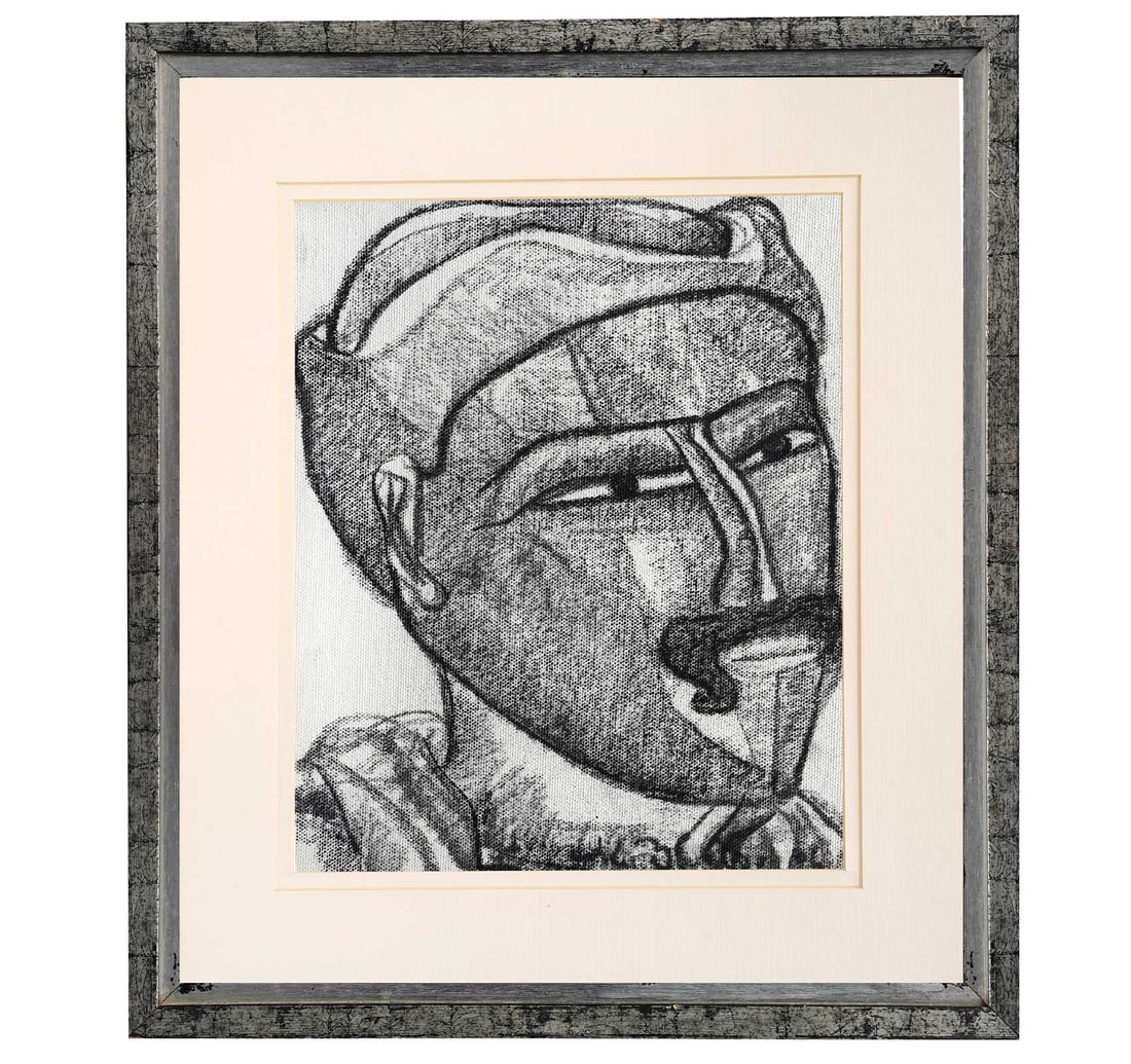 TELANGANA MAN: CHARCOAL ON CANVAS BY THOTA VAIKUNTAM - 3