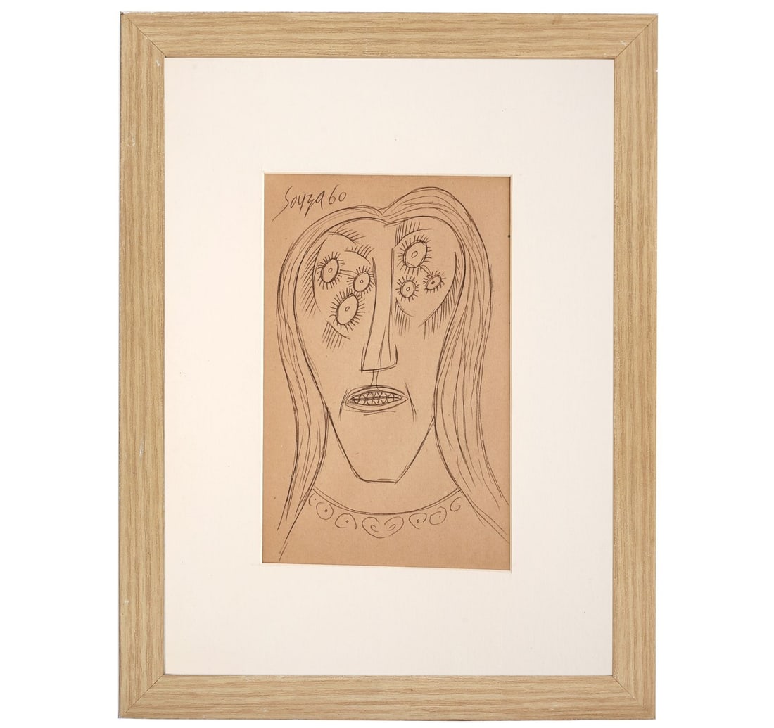 PEN & INK ON PAPER: UNTITLED (FACE STUDY) BY SOUZA, F. N. - 3