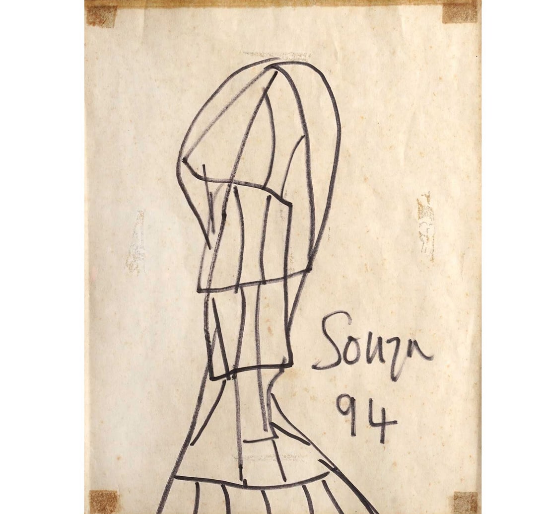 PEN & INK ON PAPER: GEOMETRIC FUTURIST HEAD BY SOUZA, F. N.: Size: 21.3 x 27.8 cm (8.3 x 10.9 inches) Mount/Sheet Size: 39 x 45.6 cm (15.3 x 17.9 inches) Frame Size: 43 x 49.7 cm (16.9 x 19.5 inches) Signed and Dated by the Artist Signed and Dated 'Souza 94'
