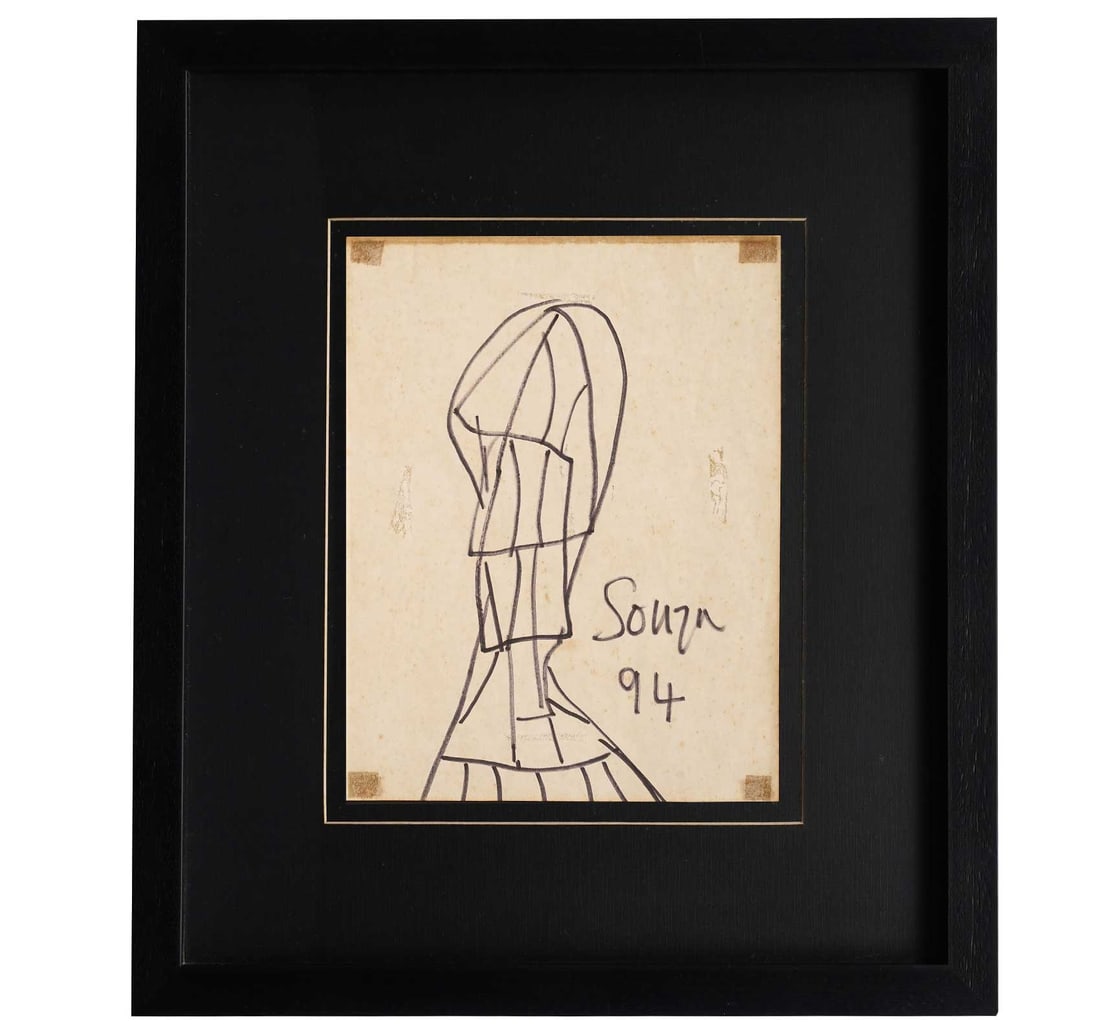 PEN & INK ON PAPER: GEOMETRIC FUTURIST HEAD BY SOUZA, F. N. - 3