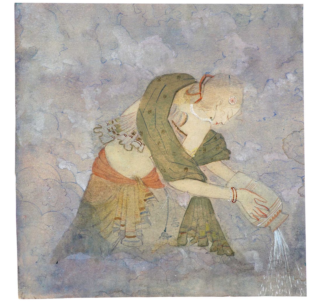 WATERCOLOUR ON PAPER ATTRIBUTED TO RAMGOPAL VIJAY VARGIYA: UNTITLED (LADY) - 2