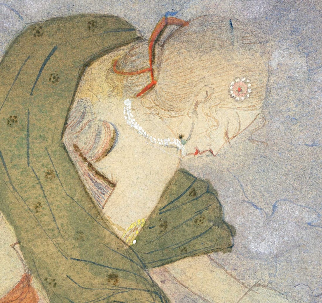 WATERCOLOUR ON PAPER ATTRIBUTED TO RAMGOPAL VIJAY VARGIYA: UNTITLED (LADY) - 4
