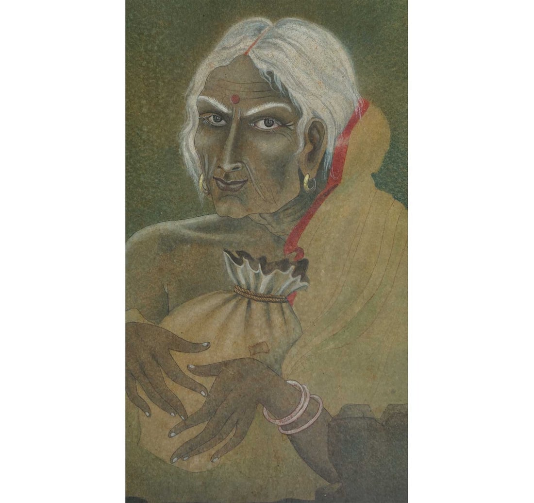 WATER COLOR AND WASH ON PAPER BY DILIP BANERJEE. PORTRAIT OF THE OLD WOMAN - 4