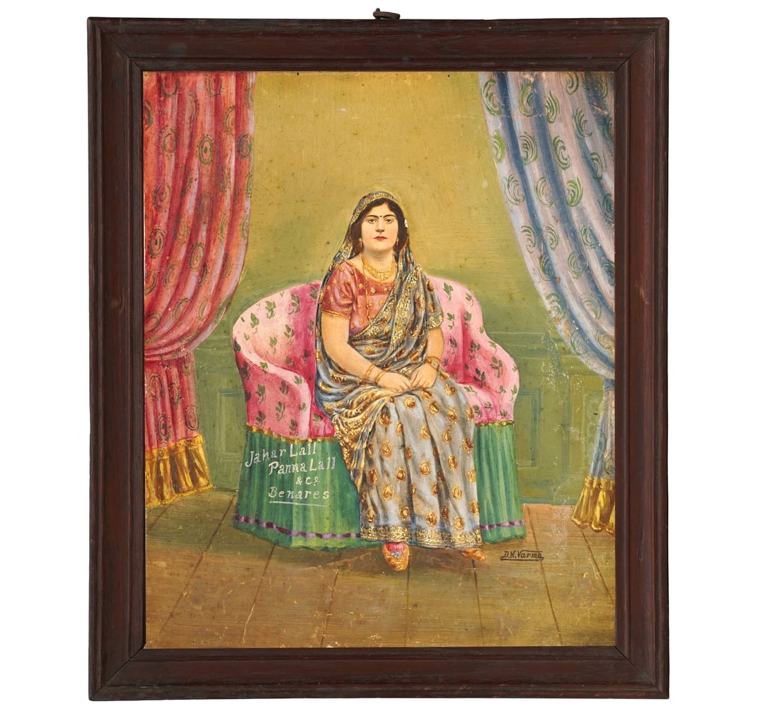 OIL ON BOARD PORTRAIT OF A SEATED WOMAN BY D.N. VARMA - 4