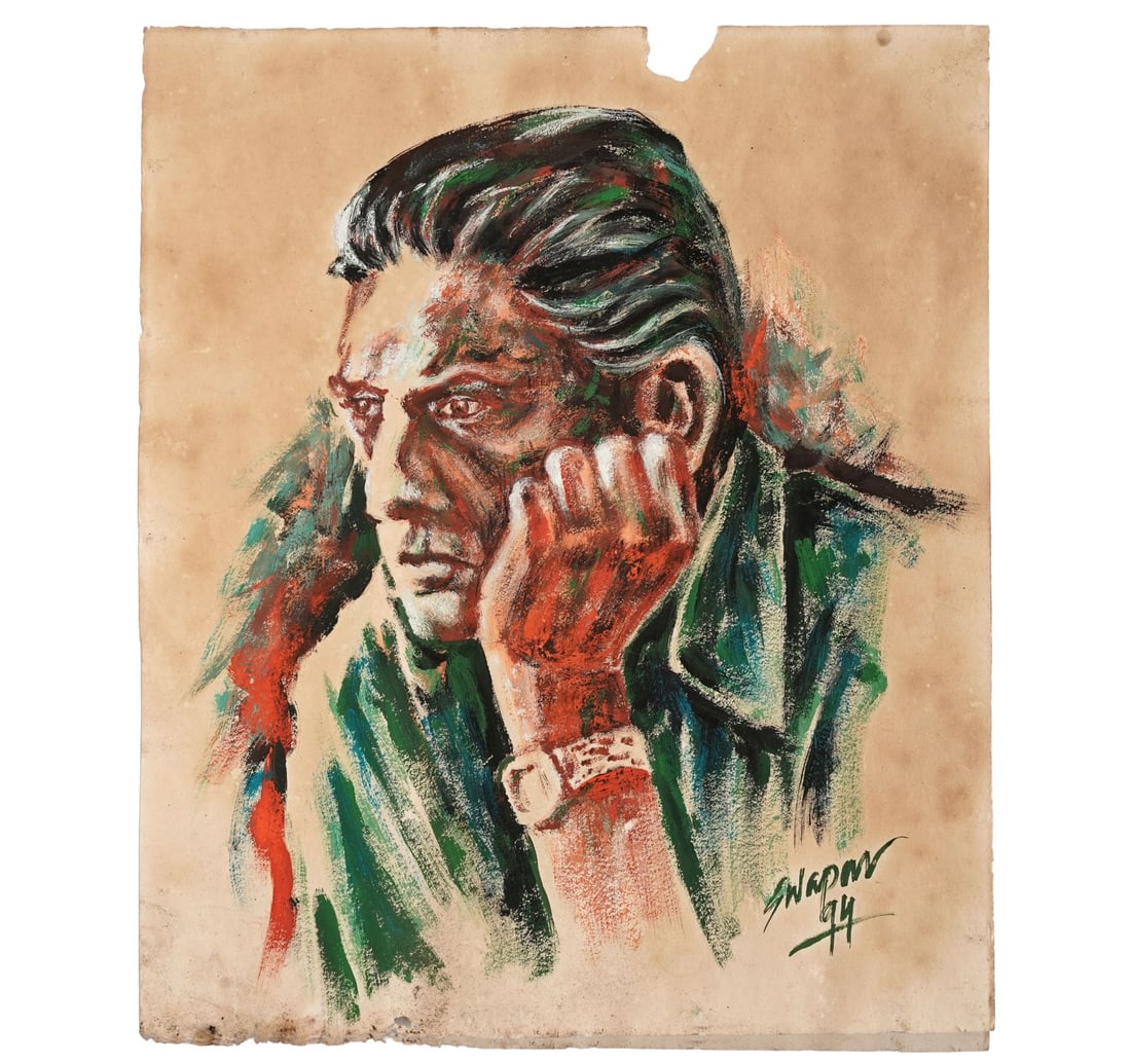 WATERCOLOUR ON PAPER PORTRAIT OF SATYAJIT RAY BY SWAPAN - 5