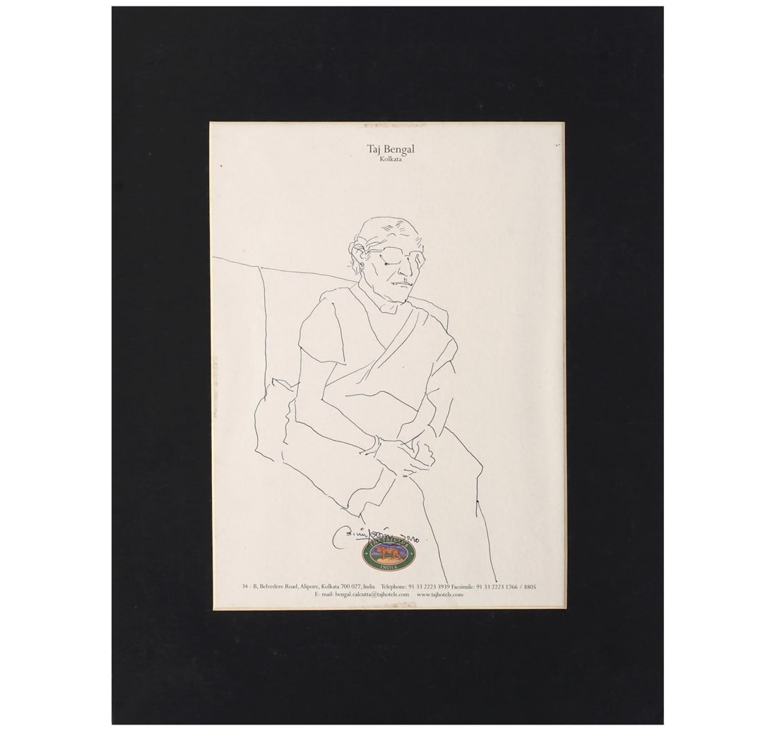 PEN & INK ON PAPER SKETCHES OF SEATED WOMAN & MAN BY LAXMA GOUD - 3