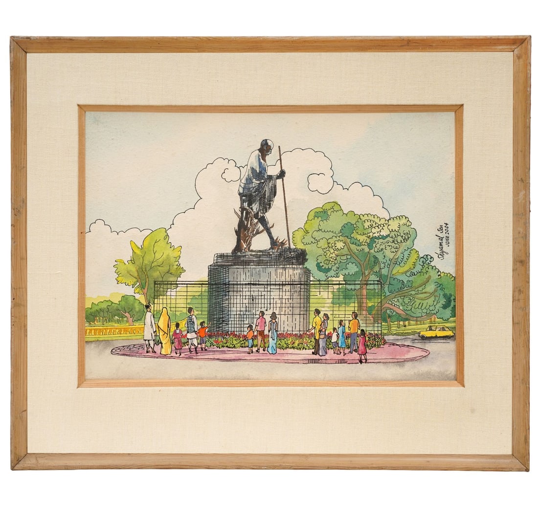 MAHATMA GANDHI STATUE AT MARINA BEACH IN CHENNAI: WATERCOLOUR AND INK ON PAPER BY SHYAMLAL SEN - 4
