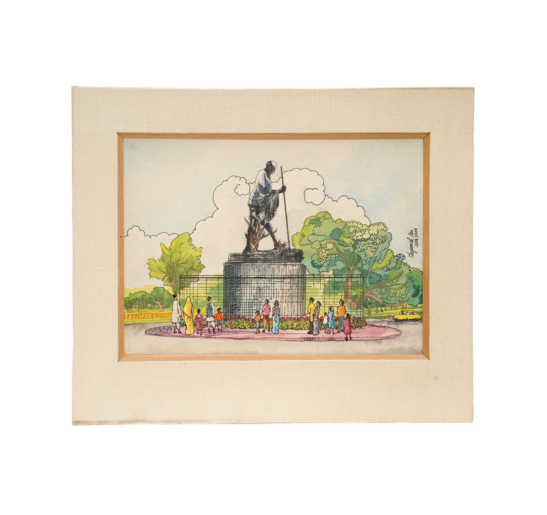 MAHATMA GANDHI STATUE AT MARINA BEACH IN CHENNAI: WATERCOLOUR AND INK ON PAPER BY SHYAMLAL SEN - 5