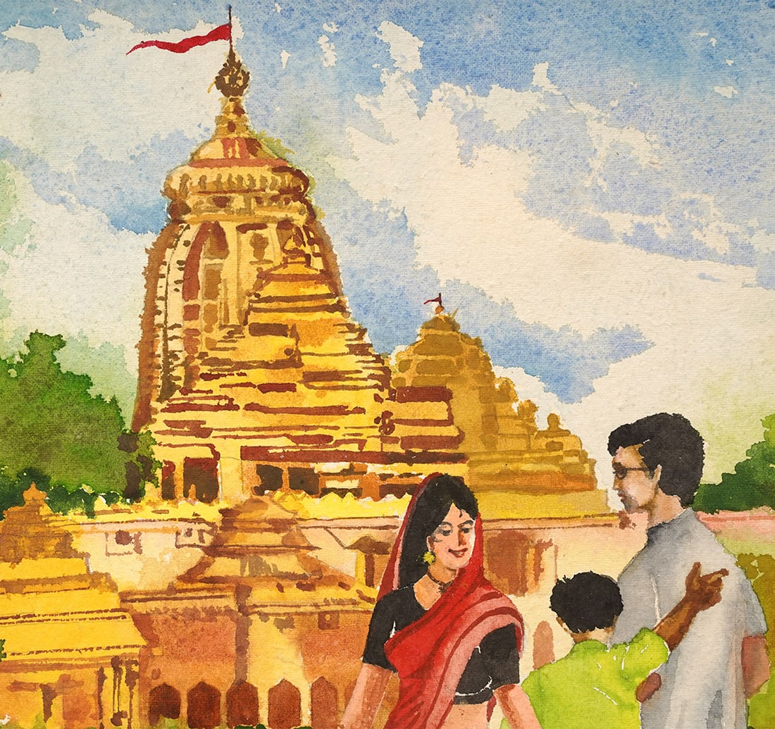 A FAMILY VISIT TO JAGANNATH TEMPLE, PURI: WATERCOLOUR ON PAPER BY SEN, SHYAMLAL: Year: 2006 Size: 24.5 x 34.2 cm (9.6 x 13.4 Inches) Mount/Sheet Size: 37.3 x 46 cm (14.6 x 18.1 Inches) Frame Size: 40.7 x 49.4 cm (16 x 19.4 Inches) Signed and dated 'Shyamlal Sen/ 2006' (lower