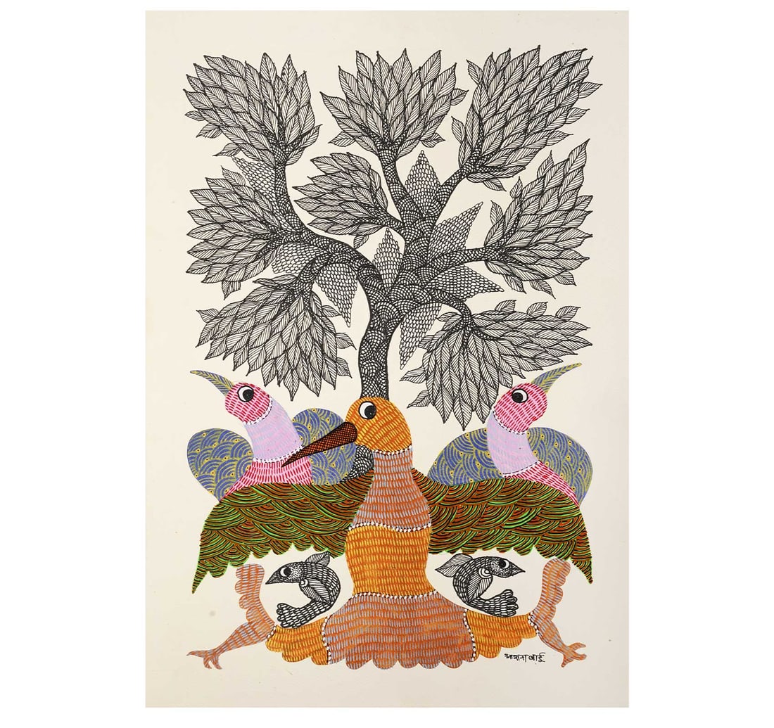 INK AND ACRYLIC ON PAPER GOND PAINTING BY BAI, ASAANA - 3
