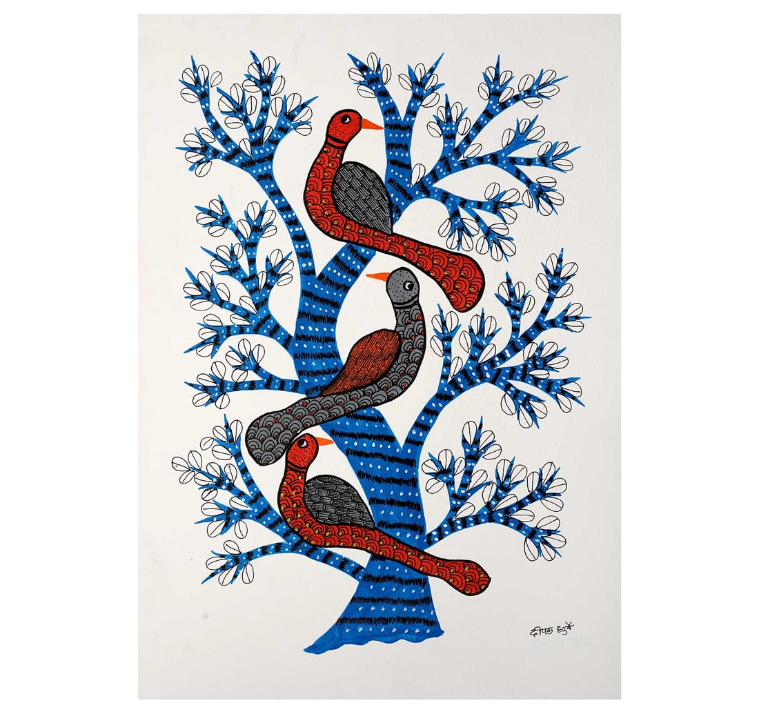 INK AND ACRYLIC ON PAPER GOND PAINTING BY DHRUVE, DEEPAK - 3
