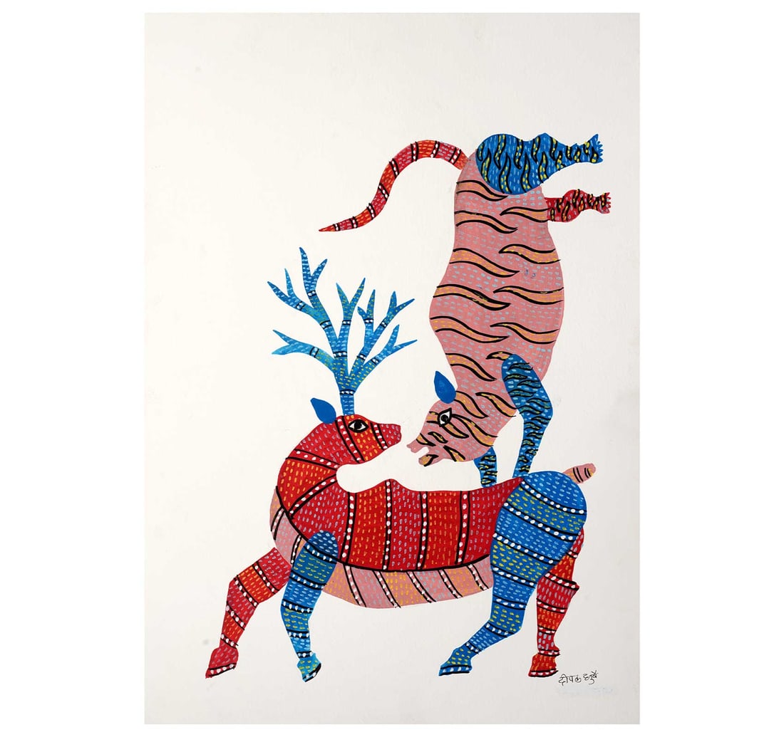 INK AND ACRYLIC ON PAPER GOND PAINTING BY DHRUVE, DEEPAK - 3