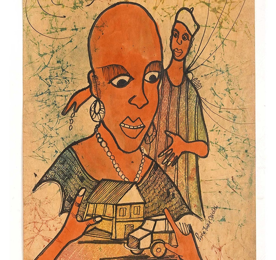 POSTER COLOUR ON PAPER BY OWOLABI, YINKA: AFRICAN CONTEMPORARY ART Size: 25.7 x 38 cm (10 x 14.9 Inches) Mount/Sheet Size: 31.3 x 52.2 cm (12.3 x 20.5 Inches) Signed 'Prince Yinka Owolabi' (lower right) This vibrant work characterized by its