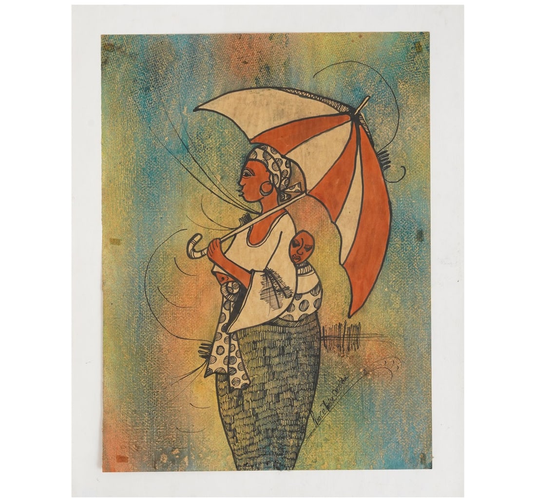POSTER COLOUR ON PAPER BY OWOLABI, YINKA: MOTHER AND CHILD - 3
