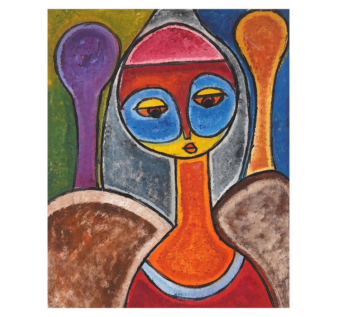 POSTER COLOUR ON PAPER BY NIGERIAN CONTEMPORARY ARTIST, OSOGBO SCHOOL.: AFRICAN CONTEMPORARY ART Size: 33 x 46 cm (12.9 x 18 Inches) Mount/Sheet Size: 43.8 x 57.7 cm (17 x 22.7 Inches) Signed and dated indistinctly (lower right) This composition exemplifies a