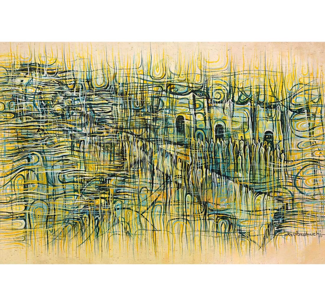 UNTITLED ACRYLIC ON CANVAS BY IBEABUCHI, OKEY: AFRICAN CONTEMPORARY ART Year: 2007 Size: 82.2 x 133.2 cm (32.5 x 52.6 Inches) Signed and dated 'Okeyibeabuchi, 07' (lower right) In this work artist employs a distinct linear abstraction to render a 