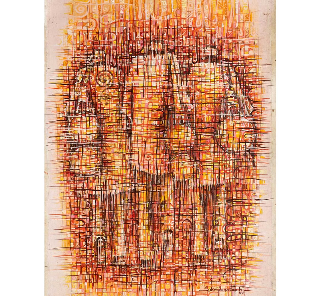 WE MUST GO SOME DAY: ACRYLIC ON CANVAS BY IBEABUCHI, OKEY: AFRICAN CONTEMPORARY ART Year: 2007 Size: 82 x 133.5 cm (32.4 x 52.8 Inches) Signed and dated 'Okeyibeabuchi, 07' (lower right); titled inscribed (on the reverse) In 'We Must Go Some Day', Okey Ibeabu