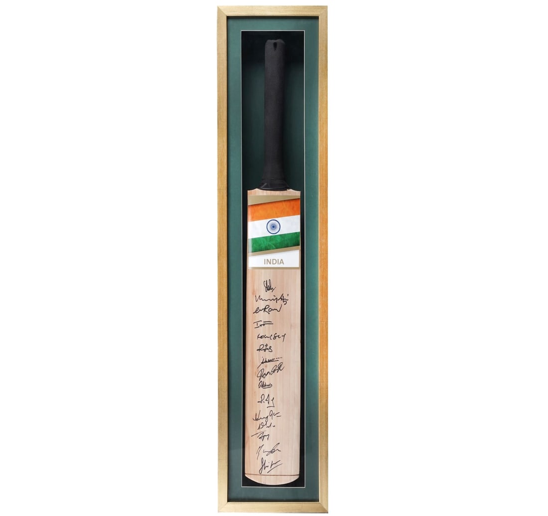 LIMITED EDITION FULL-SIZE SIGNED CRICKET BAT BY THE 2013 ICC CHAMPIONS TROPHY WINNING INDIA TEAM, - 2