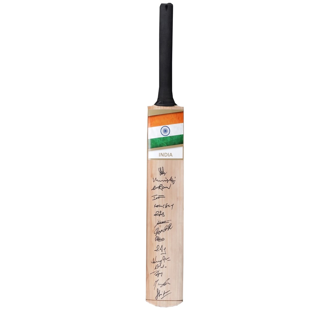 LIMITED EDITION FULL-SIZE SIGNED CRICKET BAT BY THE 2013 ICC CHAMPIONS TROPHY WINNING INDIA TEAM, - 3