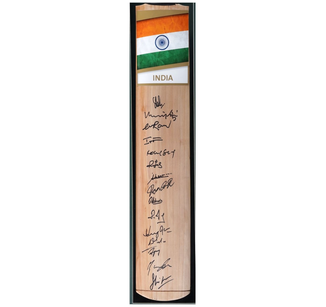 LIMITED EDITION FULL-SIZE SIGNED CRICKET BAT BY THE 2013 ICC CHAMPIONS TROPHY WINNING INDIA TEAM, - 4