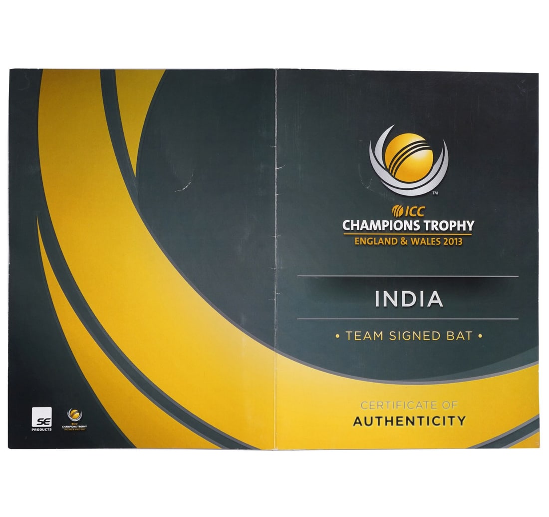 LIMITED EDITION FULL-SIZE SIGNED CRICKET BAT BY THE 2013 ICC CHAMPIONS TROPHY WINNING INDIA TEAM, - 6