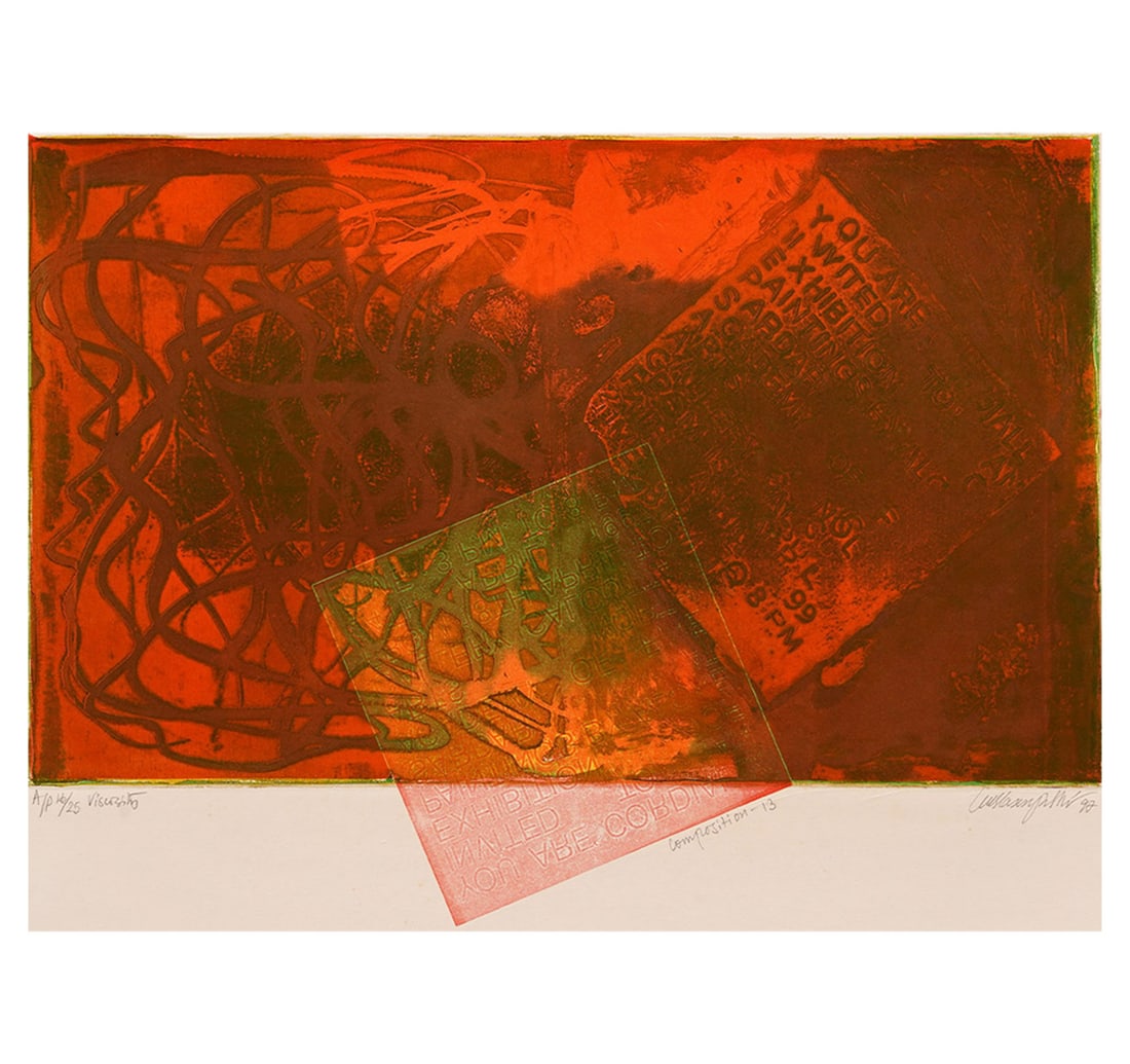 SIGNED LITHOGRAPH, 16TH FROM A LIMITED ARTIST'S PROOF OF 25 BY PODDAR, SHUKLA SEN: COMPOSITION - 13 Size: 35.5 x 49 cm (13.9 x 19.2 Inches) Sheet Size: 40 x 53.7 cm (15.7 x 21 Inches) Mount Size: 54.4 x 69.5 cm (21.4 x 27.3 Inches) This is an artist's proof, Sixteen from a limited