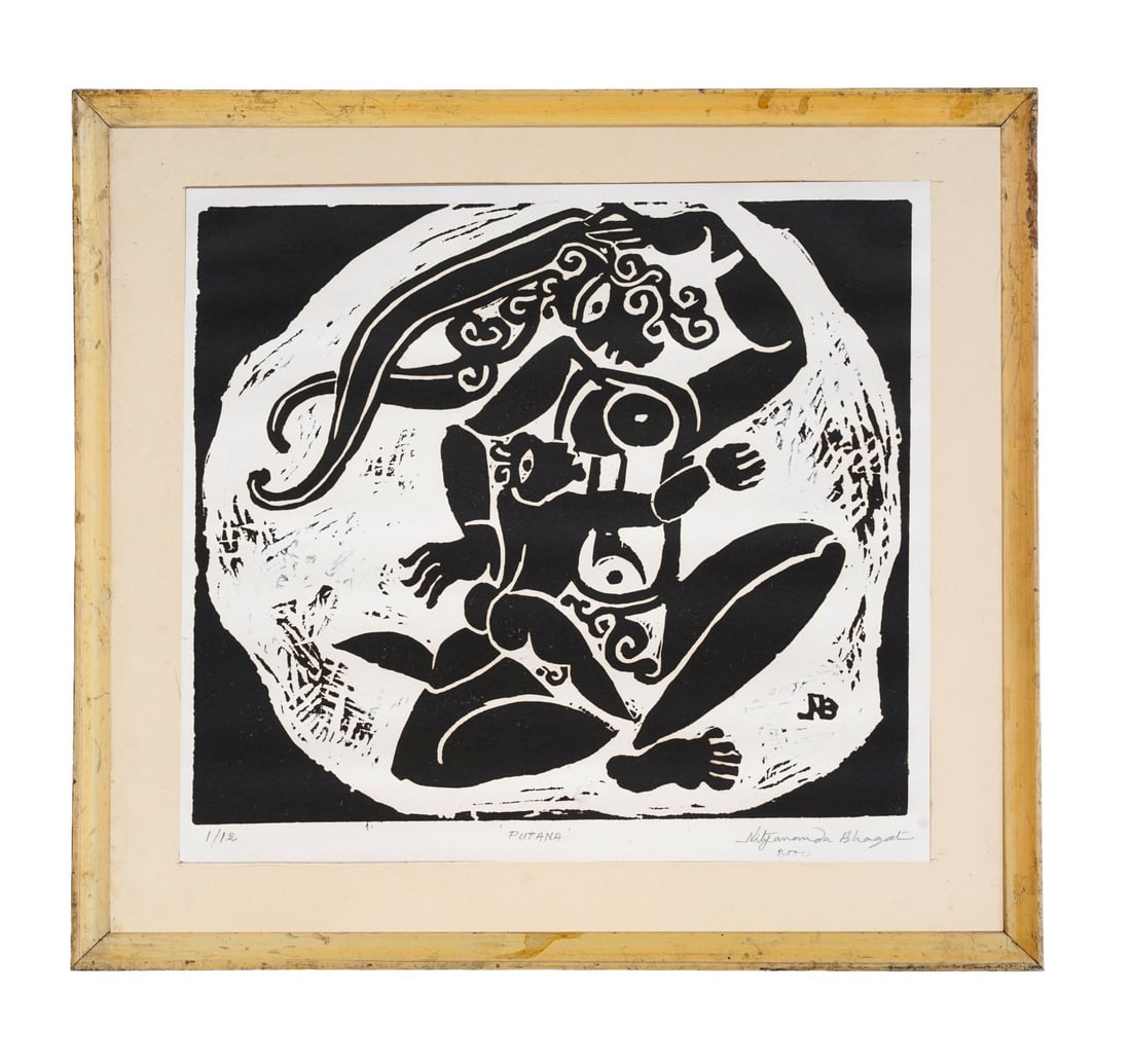 SIGNED LINOCUT, 1ST FROM A LIMITED EDITION OF 12 BY NITYANANDA BHAGAT - 2