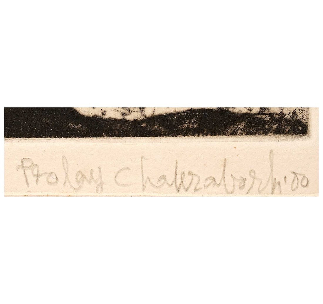SIGNED ETCHING, RARE ARTIST'S PROOF BY CHAKRABORTY, PROLAY - 2