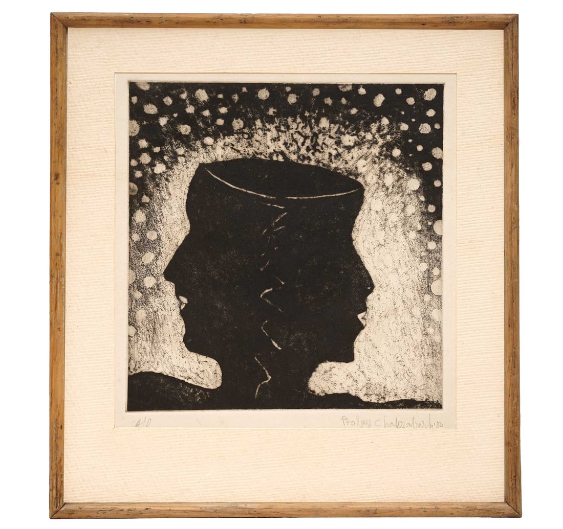 SIGNED ETCHING, RARE ARTIST'S PROOF BY CHAKRABORTY, PROLAY - 3