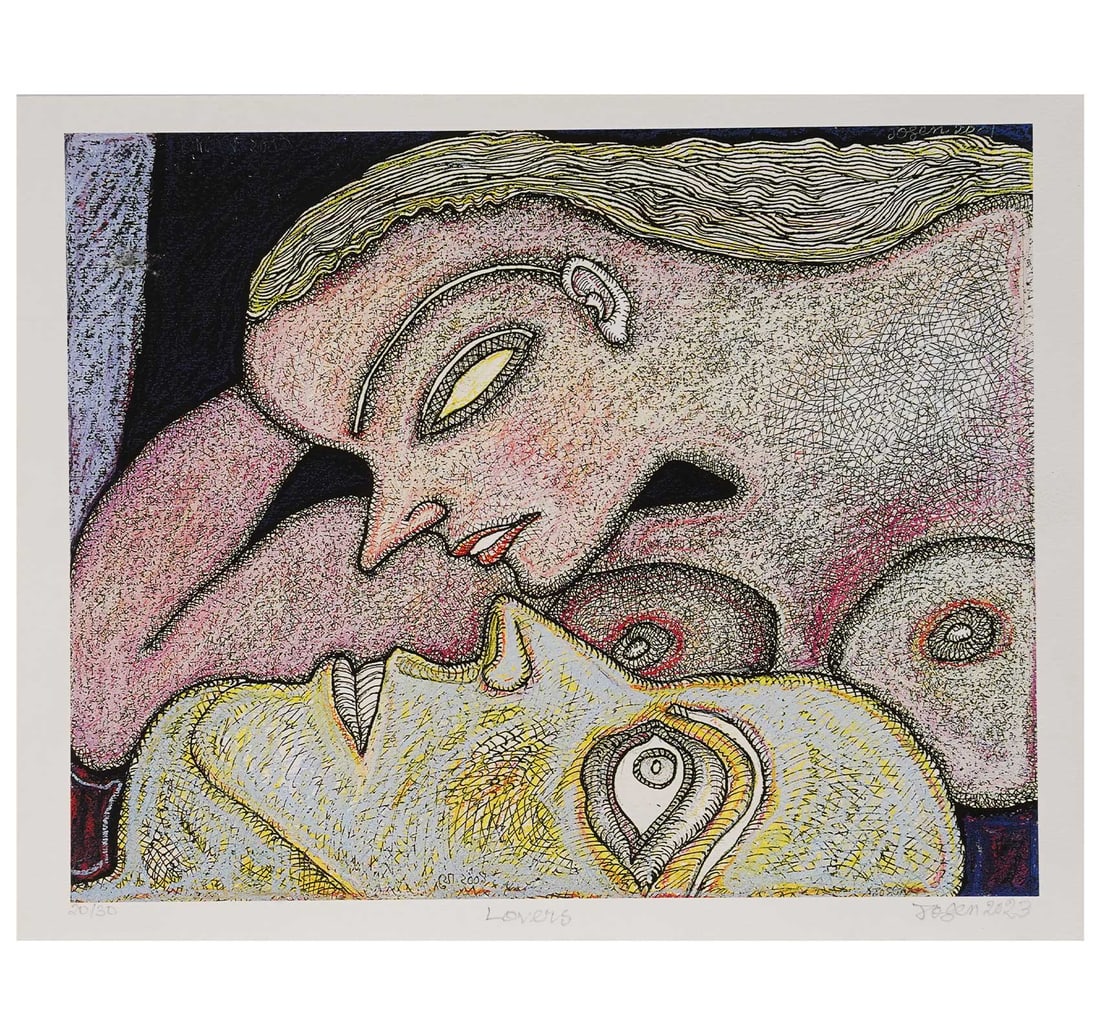 SIGNED GICLEE PRINT, 2OTH FROM A LIMITED EDITION OF 30 BY CHOWDHERY, JOGEN: LOVERS - 2